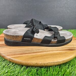 MEPHISTO Women’s Hannel Strappy Sandals Size 39 / 8.5 Black Nubuck Leather Slide